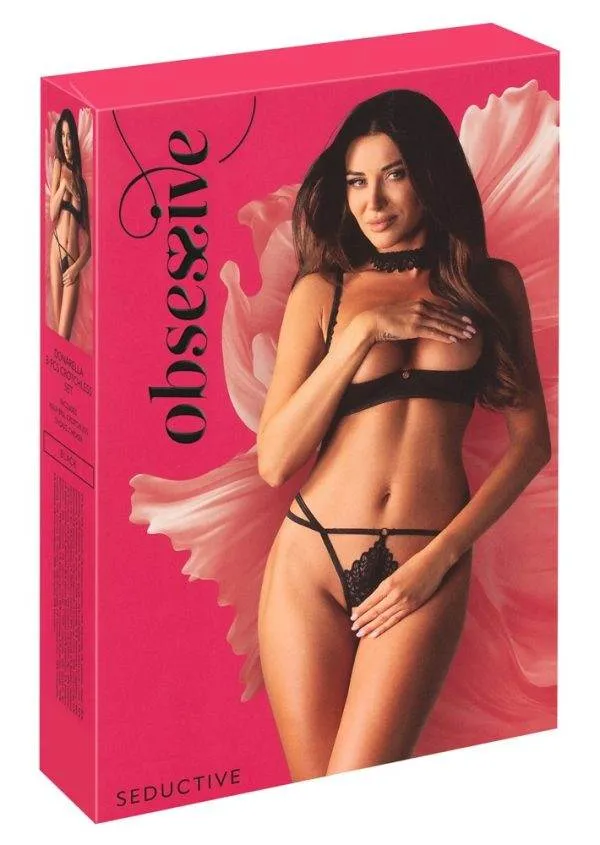 Obsessive 3-teiliges Set Donarella, Schwarzes Dessous-Attraktion Obsessive 3-teiliges Set Donarella, Schwarzes Dessous-Attraktion