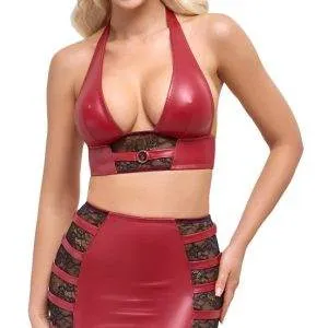 Cottelli PARTY Wetlook Spitzen-Set, Größe S, Rot/Schwarz – A