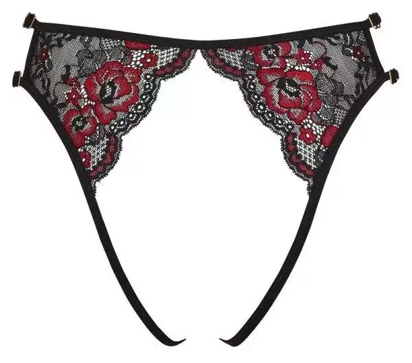 Cottelli LINGERIE Ouvert-Slip, verstellbare Bänder, zweifarbige Spitze Schwarz/Rot S-L Cottelli LINGERIE Ouvert-Slip, verstellbare Bänder, zweifarbige Spitze Schwarz/Rot S-L