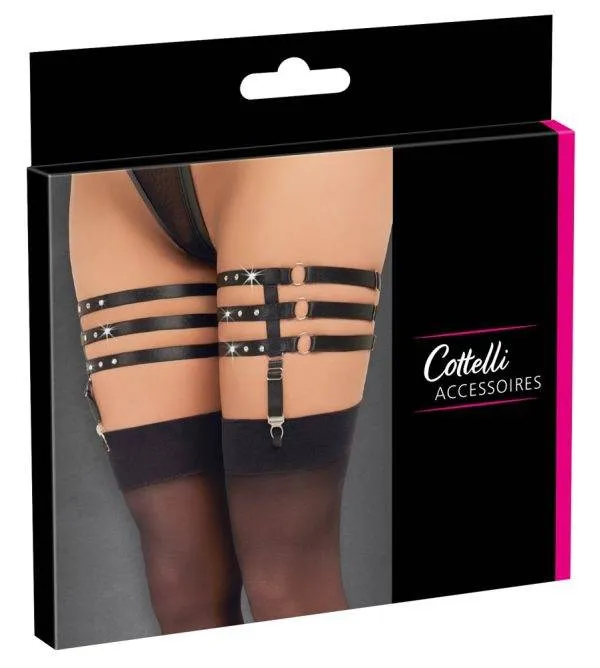24612771111_verp Cottelli ACCESSOIRES Schwarzes Dreifach-Strumpfband mit abnehmbaren Strapsen