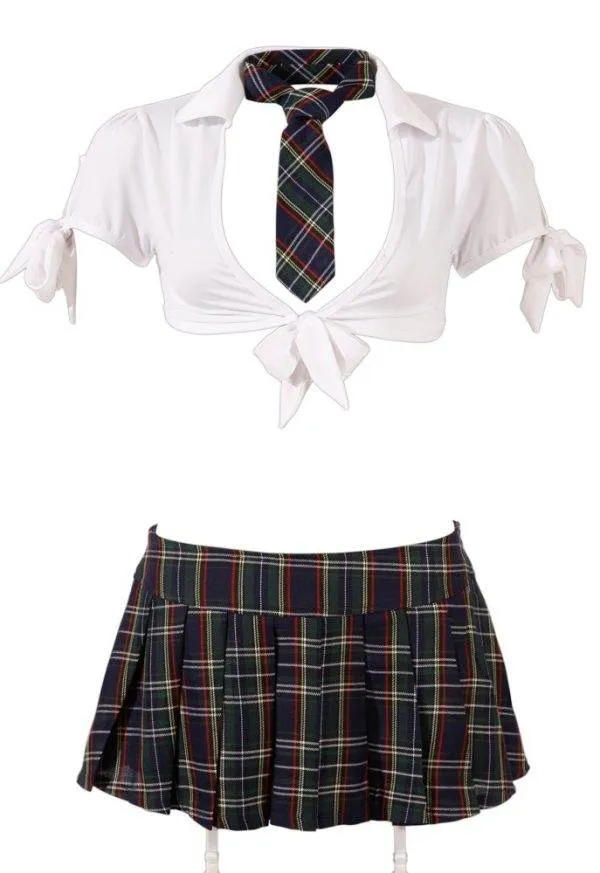 Cottelli COSTUMES Schulmädchen Set - Krawatte, Top, Rock, Slip Weiß/Blau/Grün XL Cottelli COSTUMES Schulmädchen Set - Krawatte, Top, Rock, Slip Weiß/Blau/Grün XL