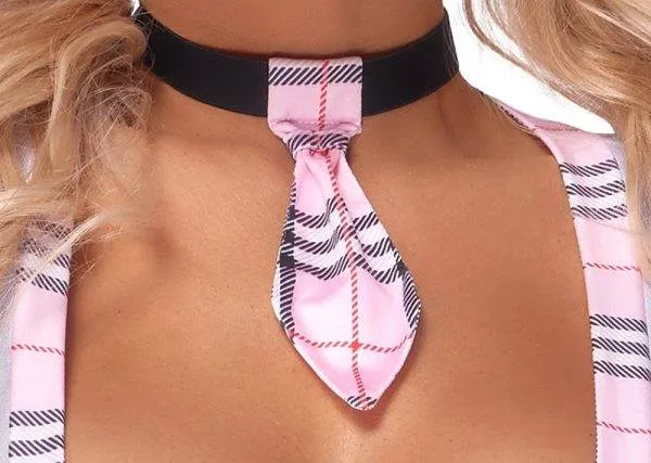 Cottelli COSTUMES Schulmädchen Kostüm - Karo-Look, Langarm-Body & Krawatten-Halsband Weiß/Rosa/Schwarz Größe L Cottelli COSTUMES Schulmädchen Kostüm - Karo-Look, Langarm-Body & Krawatten-Halsband Weiß/Rosa/Schwarz Größe L