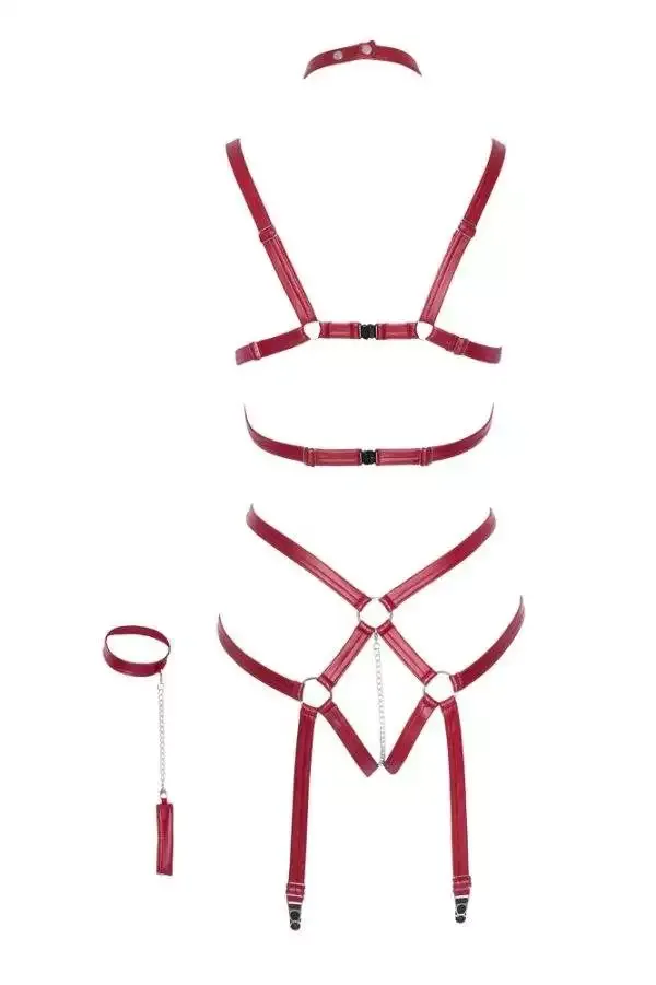 Bad Kitty Bondage Body - Exklusiver Einteiler mit Strapsen und Handfesseln dunkelrot S/M Bad Kitty Bondage Body - Exklusiver Einteiler mit Strapsen und Handfesseln dunkelrot S/M