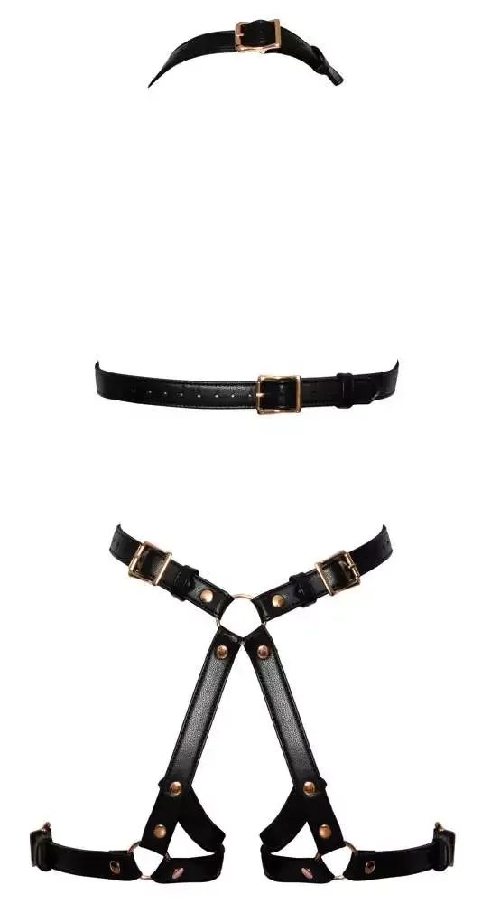 Bad Kitty Harness - Stilvoller Einteiler in Lederoptik Schwarz/Rosegold S/M Bad Kitty Harness - Stilvoller Einteiler in Lederoptik Schwarz/Rosegold S/M
