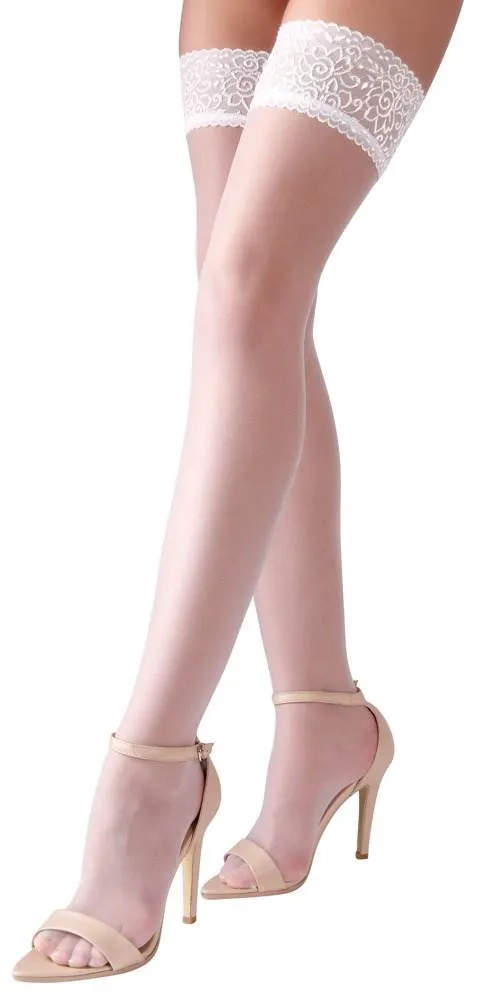 Cottelli LEGWEAR - Spitzenweiße halterlose Strümpfe (17 den) mit rutschfestem Silikonband XS Cottelli LEGWEAR - Spitzenweiße halterlose Strümpfe (17 den) mit rutschfestem Silikonband XS