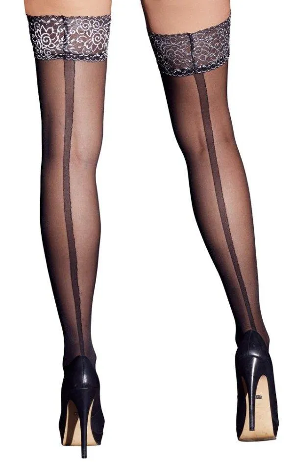 Cottelli LEGWEAR - Silber-Spitze & Ziernaht - Streckt optisch die Beine Schwarz/Silber S Cottelli LEGWEAR - Silber-Spitze & Ziernaht - Streckt optisch die Beine Schwarz/Silber S