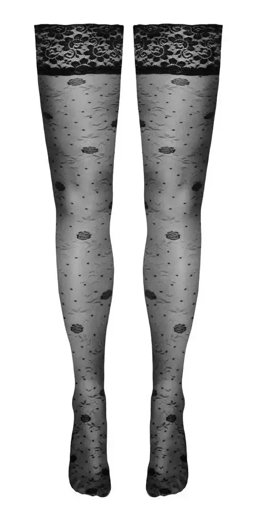 Cottelli LEGWEAR - Rosenmuster Halterlose Strümpfe schwarz Größe 1 Cottelli LEGWEAR - Rosenmuster Halterlose Strümpfe schwarz Größe 1