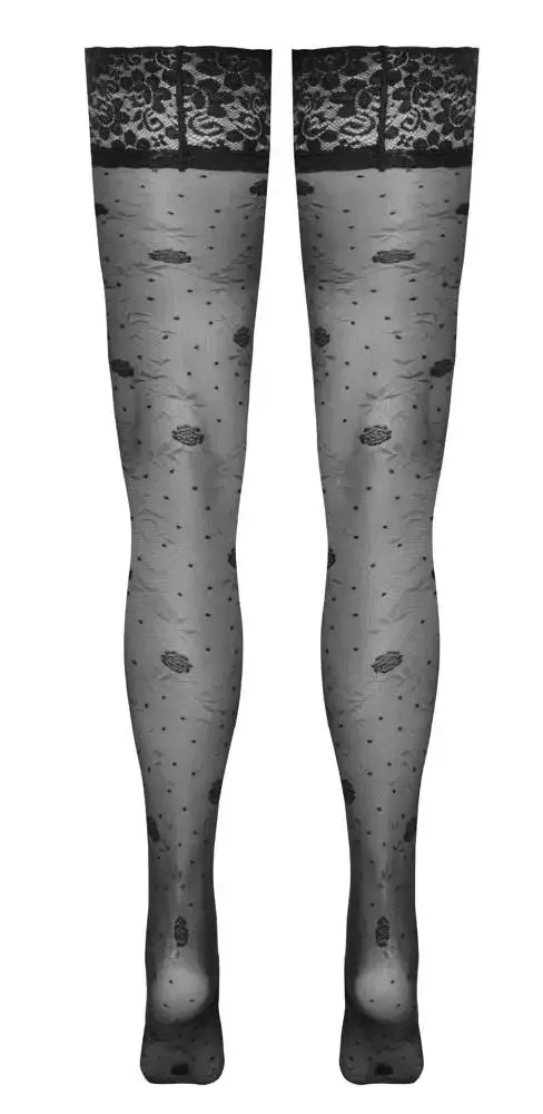 Cottelli LEGWEAR - Rosenmuster Halterlose Strümpfe schwarz Größe 1 Cottelli LEGWEAR - Rosenmuster Halterlose Strümpfe schwarz Größe 1
