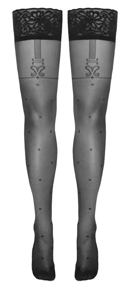 Cottelli LEGWEAR - Halterlose Strümpfe mit Pünktchen und Strapsen schwarz Größe 3 Cottelli LEGWEAR - Halterlose Strümpfe mit Pünktchen und Strapsen schwarz Größe 3