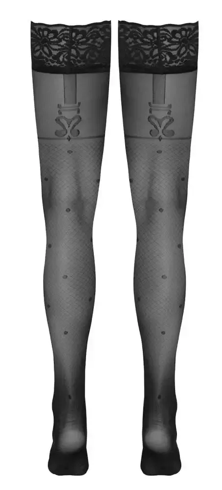 Cottelli LEGWEAR - Halterlose Strümpfe mit Pünktchen und Strapsen schwarz Größe 3 Cottelli LEGWEAR - Halterlose Strümpfe mit Pünktchen und Strapsen schwarz Größe 3