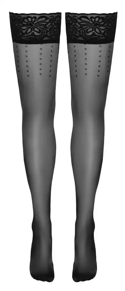 Cottelli LEGWEAR - Halterlose Strümpfe mit Pünktchen & Spitzenabschluss schwarz Größe 4 Cottelli LEGWEAR - Halterlose Strümpfe mit Pünktchen & Spitzenabschluss schwarz Größe 4