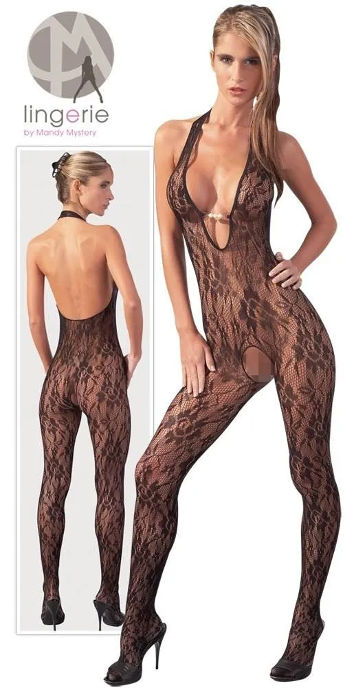 NO:XQSE Catsuit - Schwarzes Netz mit Perlen, ouvert im Schritt L/XL NO:XQSE Catsuit - Schwarzes Netz mit Perlen, ouvert im Schritt L/XL