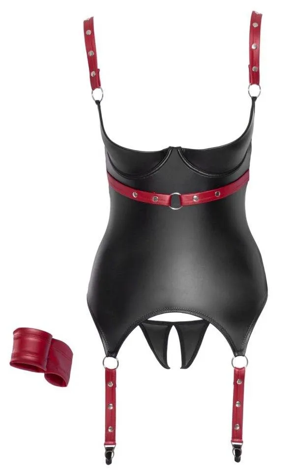 Cottelli BONDAGE Ouvert-Set - Strapshemd & String Schwarz/Rot S Cottelli BONDAGE Ouvert-Set - Strapshemd & String Schwarz/Rot S