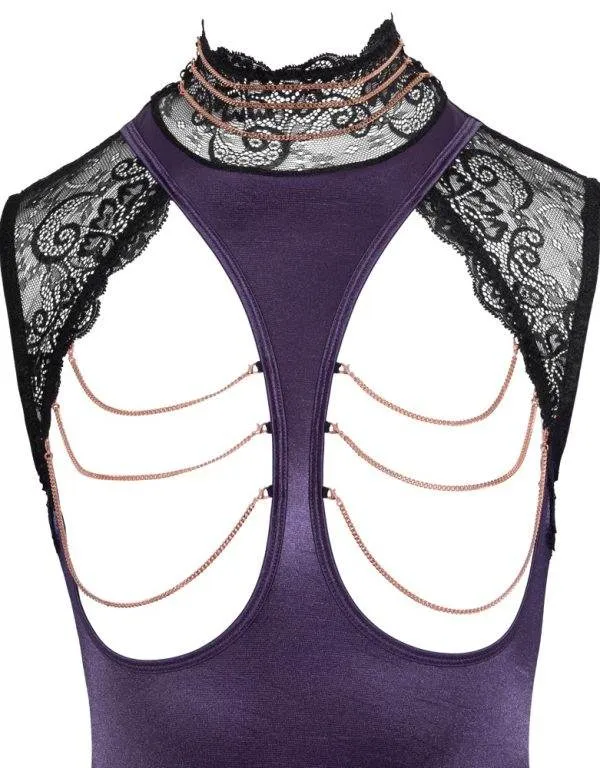 Abierta Fina Strapshemd violett, busenfrei, String ouvert Violett/Schwarz M Abierta Fina Strapshemd violett, busenfrei, String ouvert Violett/Schwarz M