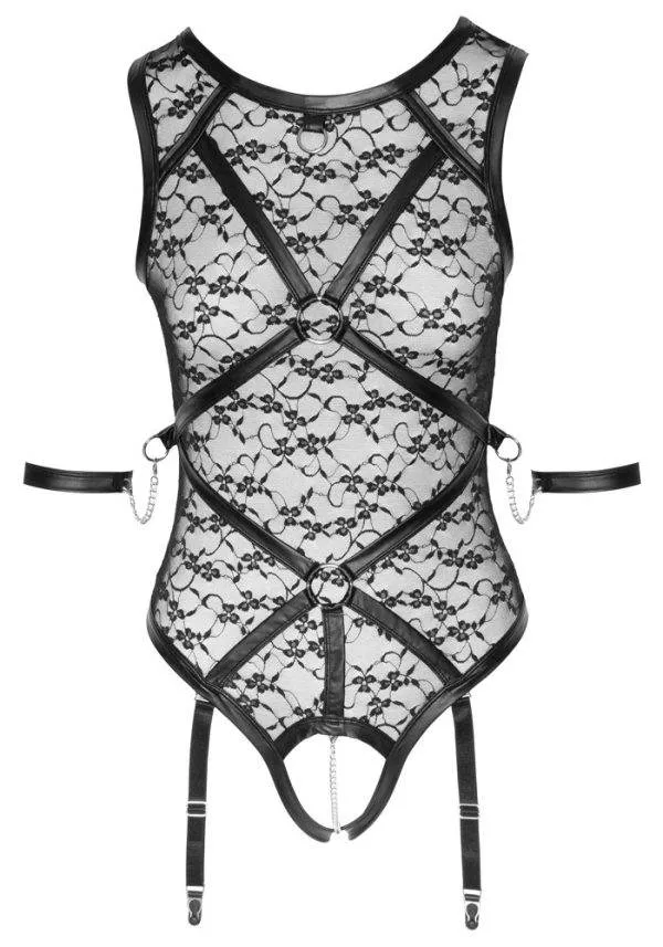 Cottelli BONDAGE Spitzen-Straps-Body mit Armfesseln S Cottelli BONDAGE Spitzen-Straps-Body mit Armfesseln S