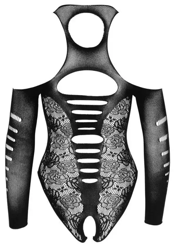 NO:XQSE Body ouvert Spitze, schulterfrei, ¾-Arm, Cut-outs S-L NO:XQSE Body ouvert Spitze, schulterfrei, ¾-Arm, Cut-outs S-L