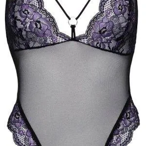 Cottelli LINGERIE Body Spitze - Verführerischer Body ouvert mit Blütenspitze Schwarz/Lila S Cottelli LINGERIE Body Spitze - Verführerischer Body ouvert mit Blütenspitze Schwarz/Lila S – Bild 8
