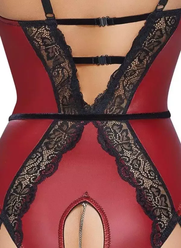 Abierta Fina Body Ouvert - Roter Mattlook mit Spitze Rot/Schwarz S Abierta Fina Body Ouvert - Roter Mattlook mit Spitze Rot/Schwarz S