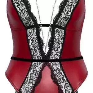Abierta Fina Body Ouvert - Roter Mattlook mit Spitze Rot/Schwarz S Abierta Fina Body Ouvert - Roter Mattlook mit Spitze Rot/Schwarz S – Bild 8