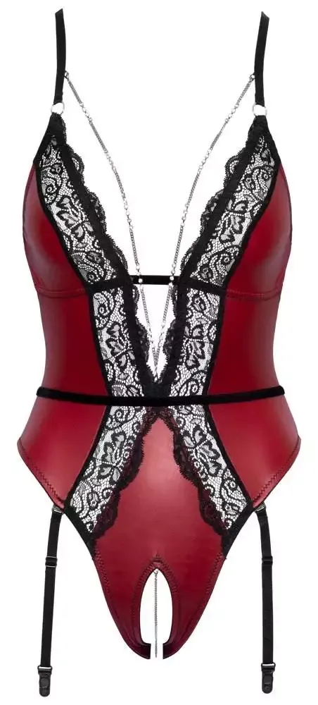 Abierta Fina Body Ouvert - Roter Mattlook mit Spitze Rot/Schwarz S Abierta Fina Body Ouvert - Roter Mattlook mit Spitze Rot/Schwarz S