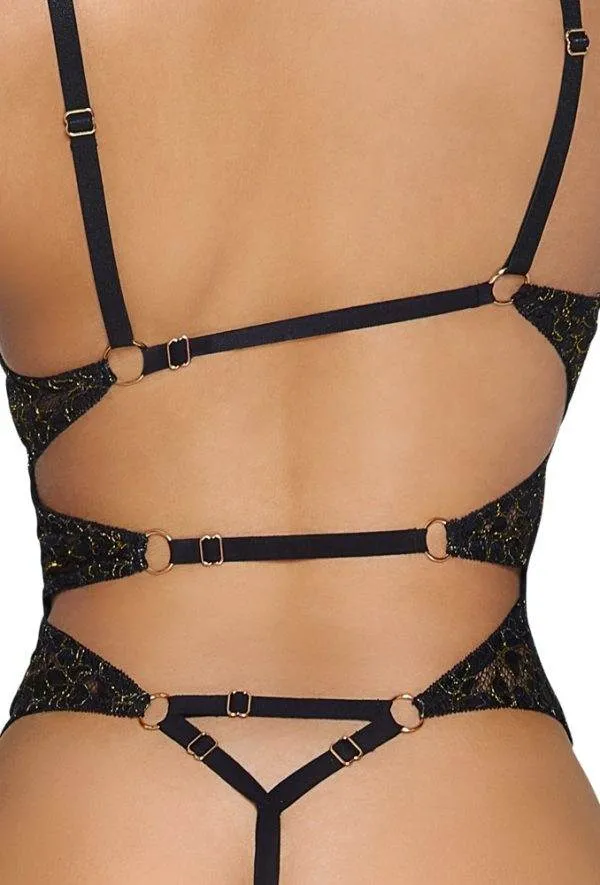 Abierta Fina Stringbody Gold - Elegant verführerisch Schwarz/Gold S Abierta Fina Stringbody Gold - Elegant verführerisch Schwarz/Gold S