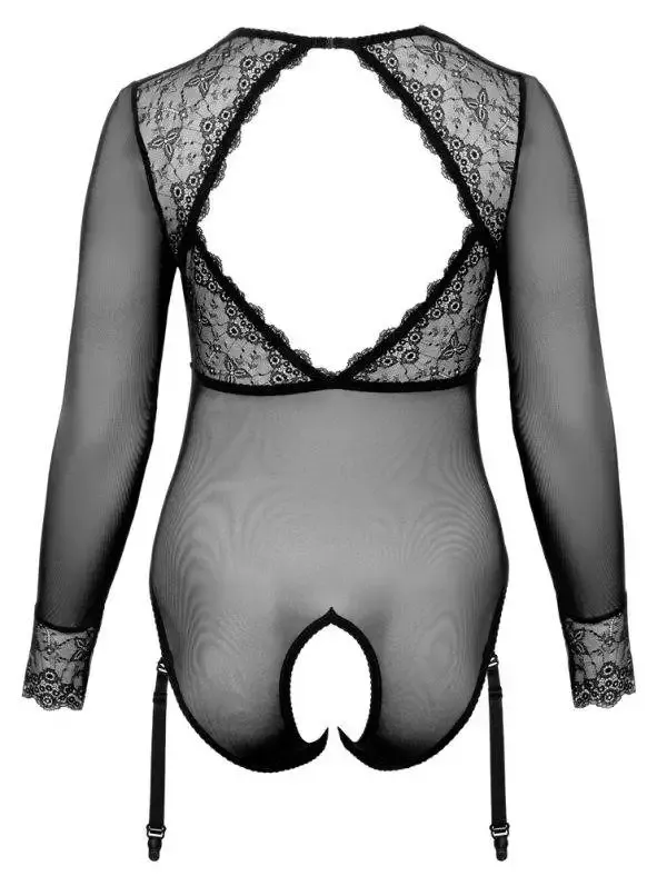 Cottelli CURVES Body Spitze - Sexy transparenter Langarm-Body schwarz Größe 2XL Cottelli CURVES Body Spitze - Sexy transparenter Langarm-Body schwarz Größe 2XL
