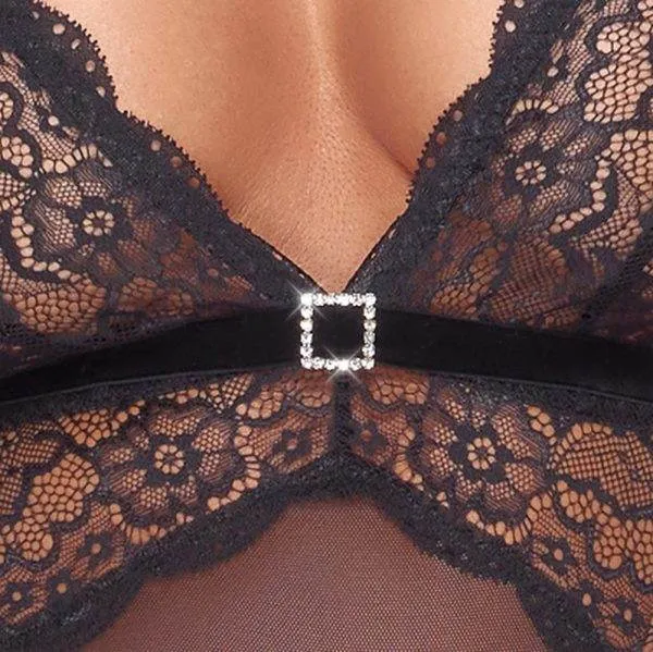 Cottelli LINGERIE - Sinnlicher Riobody ouvert mit Spitze schwarz Größe S Cottelli LINGERIE - Sinnlicher Riobody ouvert mit Spitze schwarz Größe S