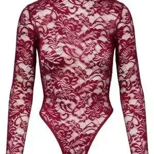 Cottelli LINGERIE Bordeaux Spitzen-Body Cottelli LINGERIE Bordeauxroter Spitzen-Langarm-Body – Hollow B
