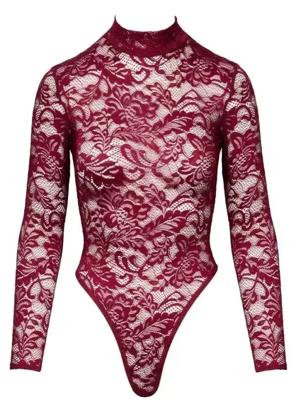 Cottelli LINGERIE Bordeaux Spitzen-Body Cottelli LINGERIE Bordeauxroter Spitzen-Langarm-Body – Hollow B