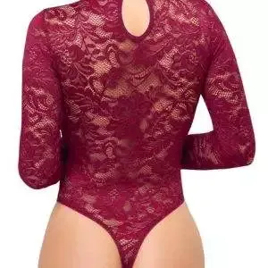 Cottelli LINGERIE Bordeaux Spitzen-Body Cottelli LINGERIE Bordeauxroter Spitzen-Langarm-Body – Rückseite