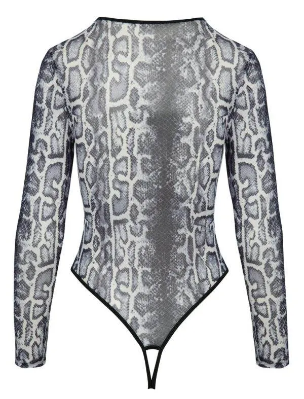 Cottelli LINGERIE Snakeskin Body ouvert transparent, tief dekolletiert, Langarm Cottelli LINGERIE Snakeskin Body ouvert transparent, tief dekolletiert, Langarm