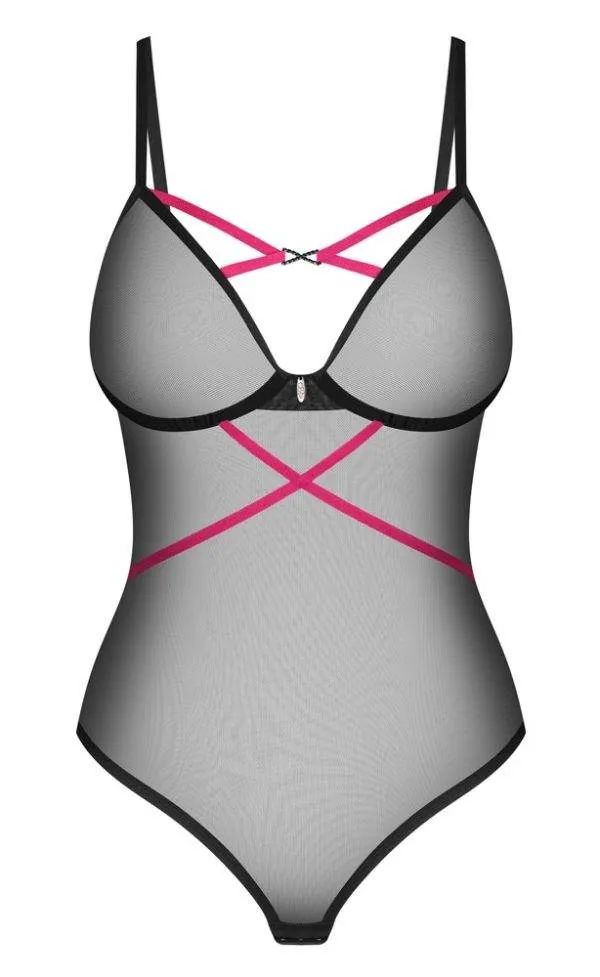 Obsessive Stringbody Novenes - Schwarz mit pinken Riemchen, Größe S/M Obsessive Stringbody Novenes - Schwarz mit pinken Riemchen, Größe S/M