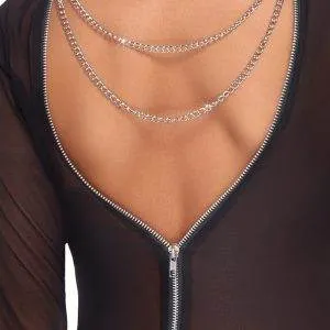 Cottelli PARTY Powernet-Kleid mit Ketten, knielang schwarz Größe L Cottelli PARTY Powernet-Kleid mit Ketten, knielang schwarz Größe S – Det