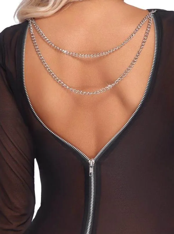 Cottelli PARTY Powernet-Kleid mit Ketten, knielang schwarz Größe L Cottelli PARTY Powernet-Kleid mit Ketten, knielang schwarz Größe S – Det