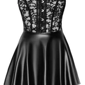 Noir Kurzes Corsagenkleid - Exklusiver Style, zarte Spitze, Powerwetlook schwarz Größe XL Noir Kurzes Corsagenkleid - Exklusiver Style, zarte Spitze, Powerwetlook schwarz Größe S – Hollow B