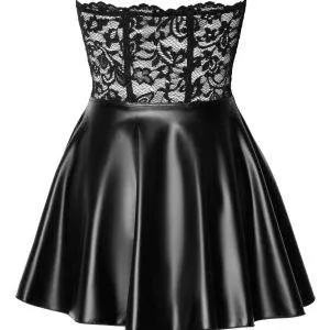 Noir Kurzes Corsagenkleid - Exklusiver Style, zarte Spitze, Powerwetlook schwarz Größe XL Noir Kurzes Corsagenkleid - Exklusiver Style, zarte Spitze, Powerwetlook schwarz Größe S – Hollow Rückseite