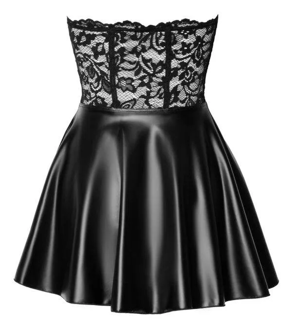 Noir Kurzes Corsagenkleid - Exklusiver Style, zarte Spitze, Powerwetlook schwarz Größe XL Noir Kurzes Corsagenkleid - Exklusiver Style, zarte Spitze, Powerwetlook schwarz Größe S – Hollow Rückseite