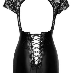 Noir Erotisch Elegantes Spitzenkleid, eng geschnitten, mit Stehkragen schwarz Größe M Noir Erotisch Elegantes Spitzenkleid, eng geschnitten, mit Stehkragen schwarz Größe S – Hollow Rückseite