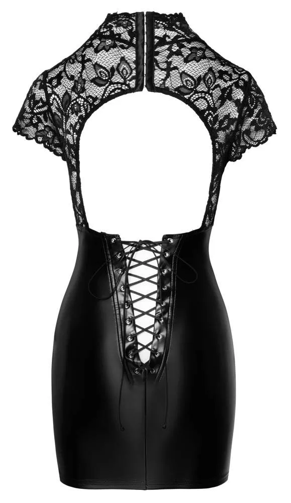Noir Erotisch Elegantes Spitzenkleid, eng geschnitten, mit Stehkragen schwarz Größe M Noir Erotisch Elegantes Spitzenkleid, eng geschnitten, mit Stehkragen schwarz Größe S – Hollow Rückseite