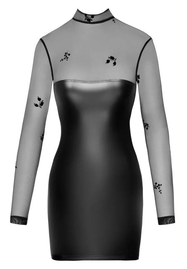 Noir Exklusives Flockprint Kleid schwarz Größe S Noir Exklusives Flockprint Kleid schwarz Größe S – Hollow B