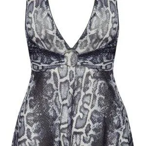Cottelli LINGERIE - Transparentes Snakeskin-Kleid, schwarz, Größe M Cottelli LINGERIE - Snakeskin-Optik Kleid, Größe S, Farbe Beige – Hollow B