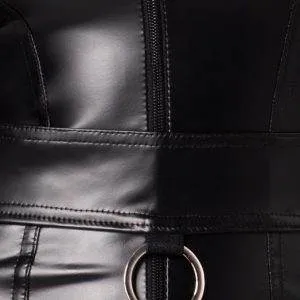 Noir Schwarzes Powerwetlook-Trägerkleid - Extra kurz, tailliert Noir Powerwetlook Trägerkleid