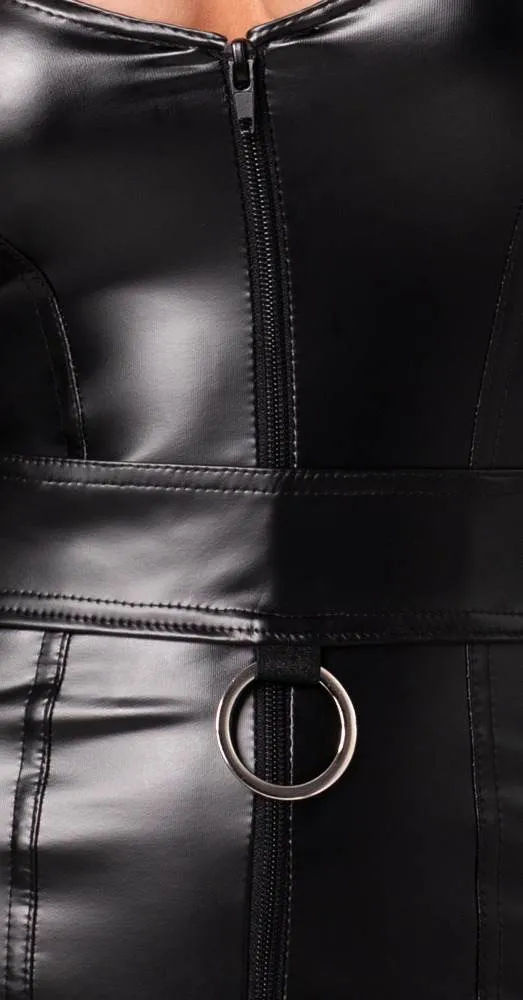 Noir Schwarzes Powerwetlook-Trägerkleid - Extra kurz, tailliert Noir Powerwetlook Trägerkleid