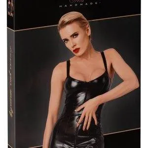 Noir Schwarzes Powerwetlook-Trägerkleid - Extra kurz, tailliert Noir Powerwetlook Trägerkleid