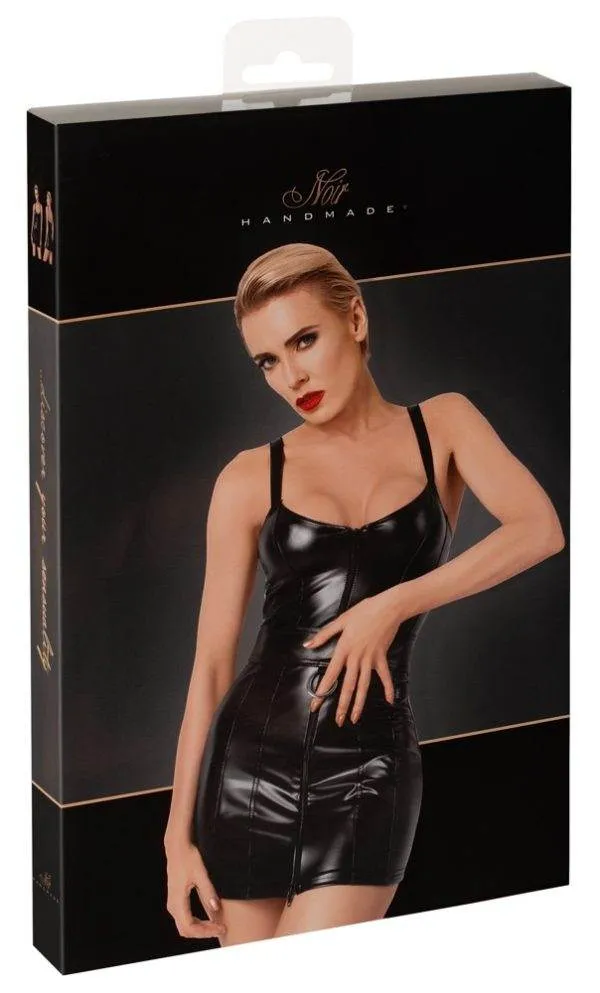 Noir Schwarzes Powerwetlook-Trägerkleid - Extra kurz, tailliert Noir Powerwetlook Trägerkleid