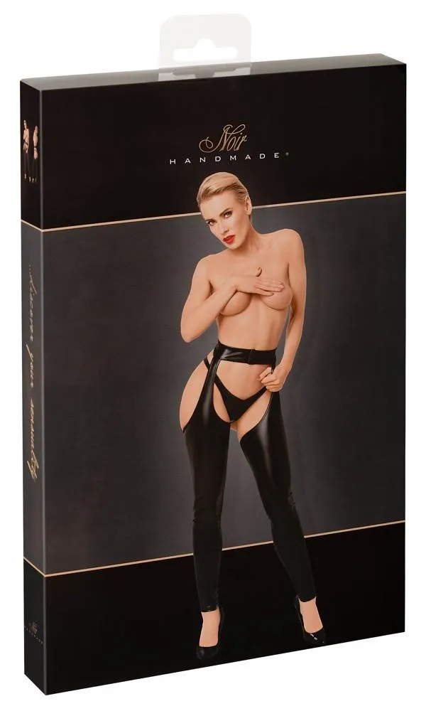 Noir Chaps Powerwetlook schwarz - Größe S/M - Po-frei & komplett offen im Schritt Noir Powerwetlook Chaps, Schwarz, Größe S-XL – Verpackung