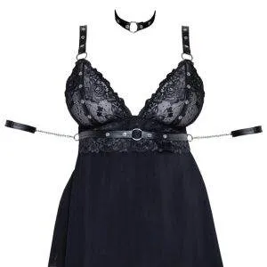 Cottelli BONDAGE - Babydoll Set mit Halsband und Armfesseln 2XL Cottelli BONDAGE - Babydoll Set mit Halsband und Armfesseln XL – Hollow B