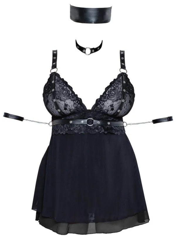 Cottelli BONDAGE - Babydoll Set mit Halsband und Armfesseln 2XL Cottelli BONDAGE - Babydoll Set mit Halsband und Armfesseln XL – Hollow B