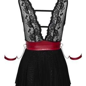 Cottelli BONDAGE - Spitzen-Babydoll mit Powernet, Gürtel & Halsband Schwarz/Rot S Cottelli BONDAGE - Spitzen-Babydoll mit Powernet, Gürtel & Halsband Schwarz/Rot S – Hollow Rückseite