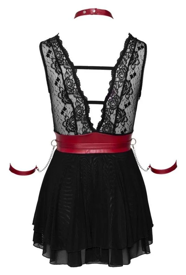 Cottelli BONDAGE - Spitzen-Babydoll mit Powernet, Gürtel & Halsband Schwarz/Rot S Cottelli BONDAGE - Spitzen-Babydoll mit Powernet, Gürtel & Halsband Schwarz/Rot S – Hollow Rückseite